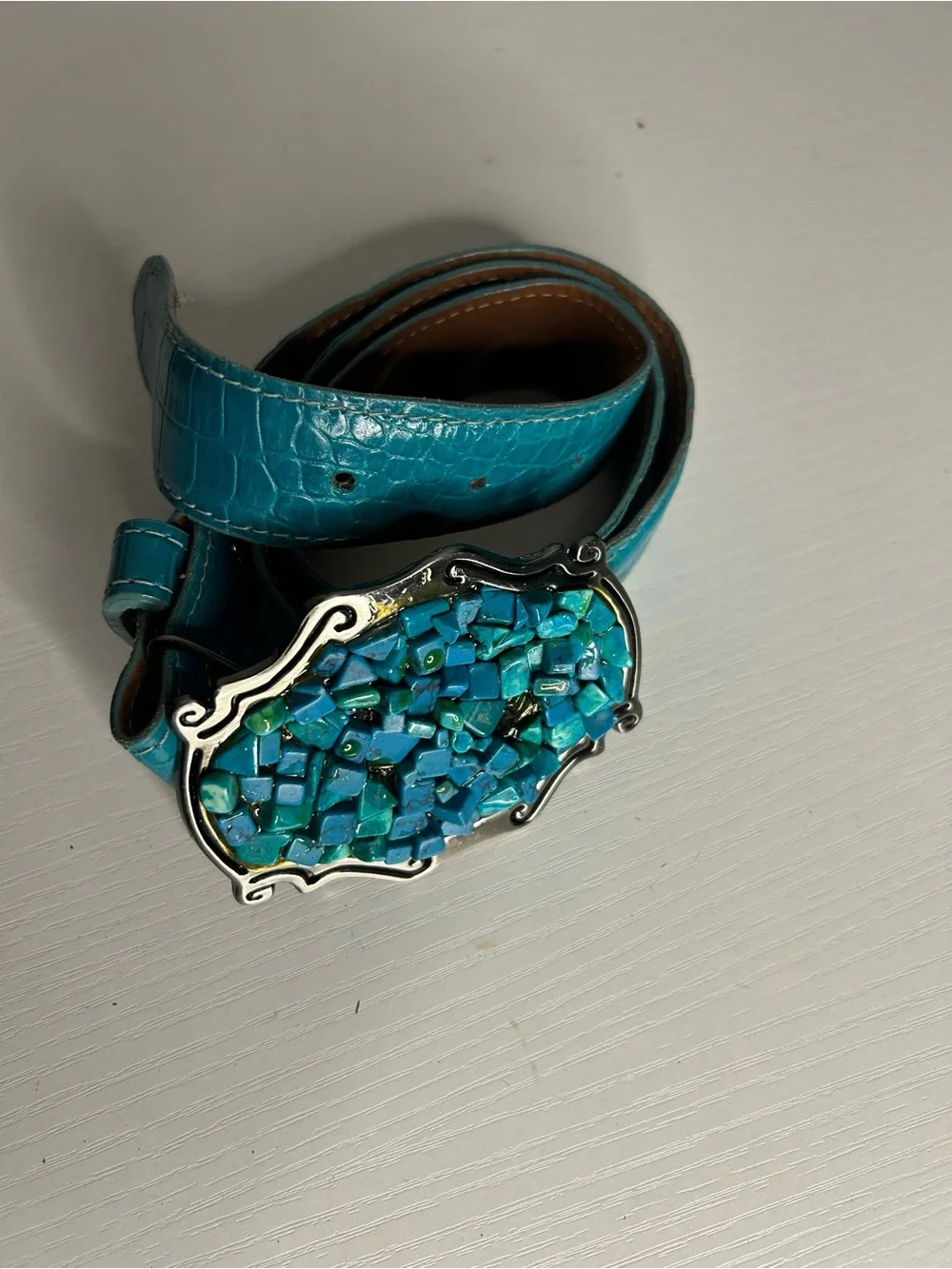 VTG Susan Maddox turquoise beaded statement belt M